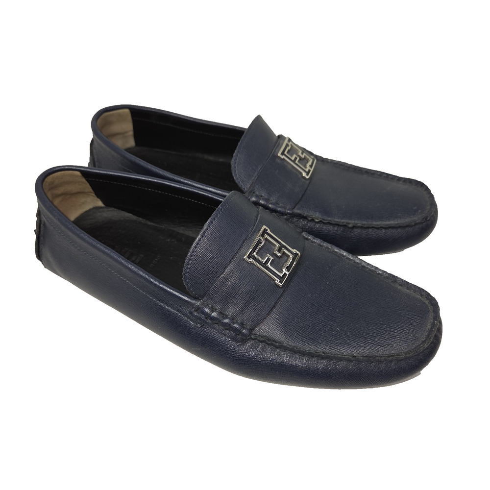 Fendi Mens Sz 8 Leather Loafers Moccasins Elite Cobalt Blue Designer Shoes Shoe